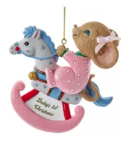Boutique de Noël Family & Friends*Baby'S 1St Christmas'' Mouse On Pink Rocking Horse Ornament