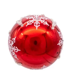Boutique de Noël Christmas Classics*Box Of 6 Red Glass Jewelled Glass Balls, Snowflake Design 80Mm