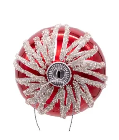 Boutique de Noël Glass Ball Boxes*Box Of 6 Red Glass Jewelled Glass Balls, Snowflake Design 80Mm