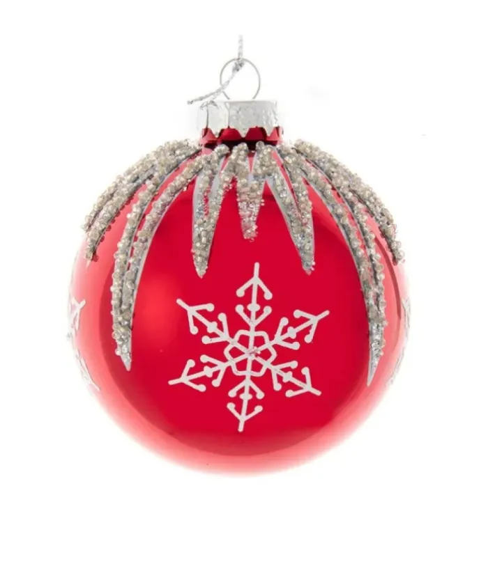 Boutique de Noël Winter Wonderland*Box Of 6 Red Glass Jewelled Glass Balls, Snowflake Design 80Mm