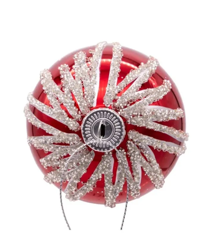 Boutique de Noël Winter Wonderland*Box Of 6 Red Glass Jewelled Glass Balls, Snowflake Design 80Mm