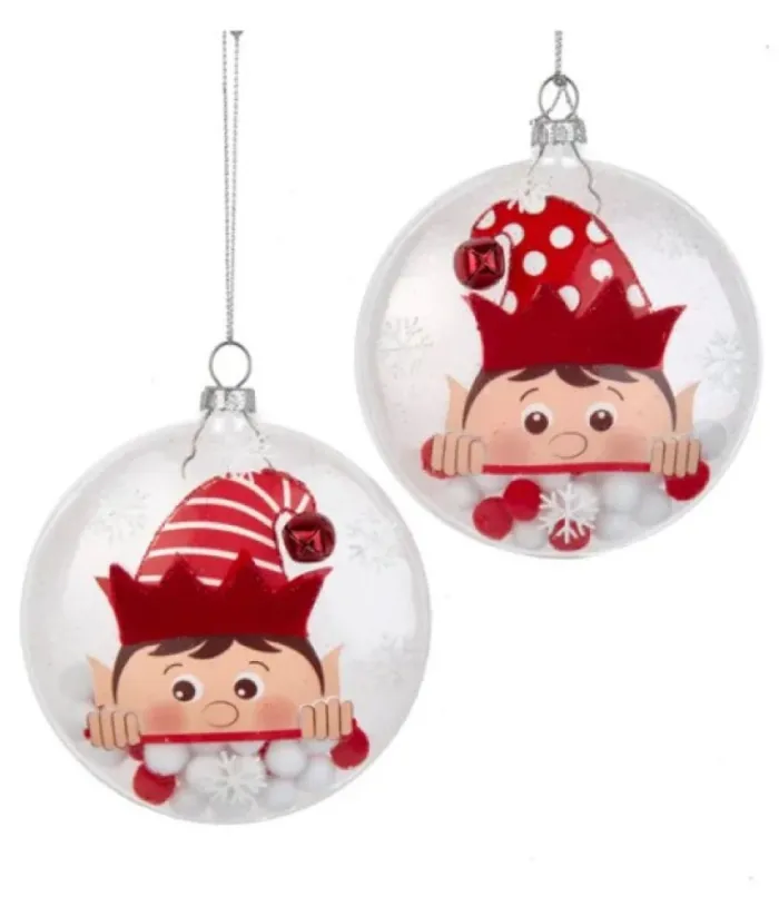 Boutique de Noël Christmas Classics*Clear Glass Ornament With Elf Motif And Snow Ball Filling, 4" Large