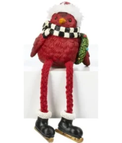 Boutique de Noël Birds & Owls*Cozy Cardinal With Checkered Scarf, Table Decoration, 4" Tall