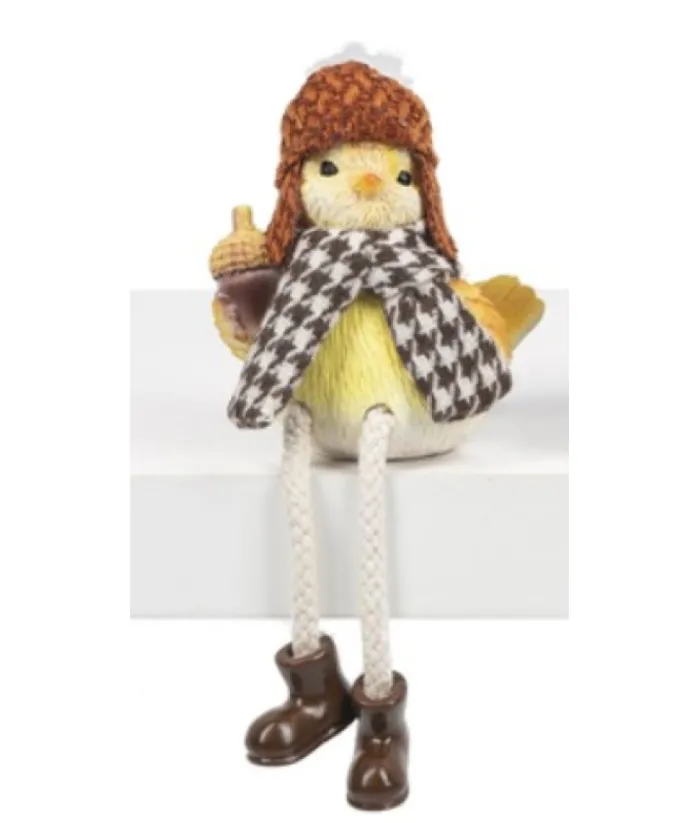 Boutique de Noël Birds & Owls*Dangling Legs, Cosy Bird, With Acorn, Shelf Ornament