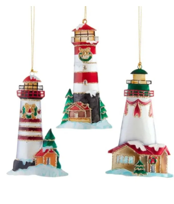 Boutique de Noël Christmas Classics*Festive Lighthouse, Tin Metal Ornament