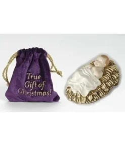 Boutique de Noël Religion*Figurine Of Infant Jesus In Manger, In Velour Gift Bag, Measures 4"