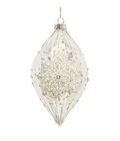 Boutique de Noël Varied Shapes*Finial Glass Ornament, Snowflake Design, 80Mm