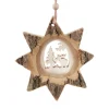 Boutique de Noël Enchanted Forest*German Wood, Ornament, 8 Pointed Star Shape With Moose