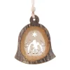 Boutique de Noël Rustic*German Wood, Ornament, Bell Shape With Nativity