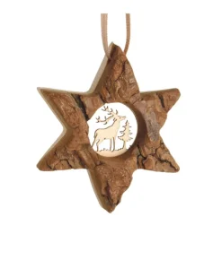 Boutique de Noël Enchanted Forest*German Wood, Ornament, Star Shape With Stag