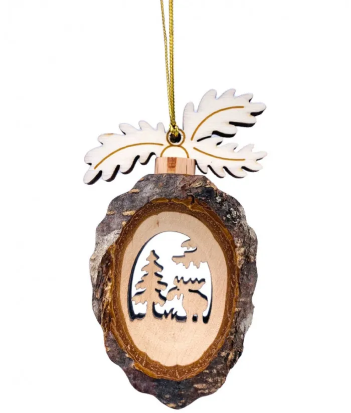 Boutique de Noël Rustic*German Wooden Ornament, Acorn Shape With Oak Leaves