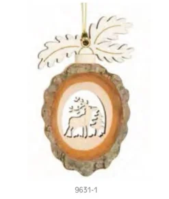 Boutique de Noël Rustic*German Wooden Ornament, Acorn Shape With Deer