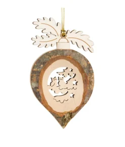 Boutique de Noël Enchanted Forest*German Wooden Ornament, Raindrop Shape With Oak Leaves