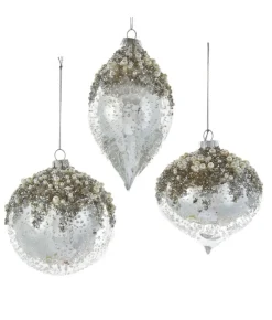 Boutique de Noël Winter Wonderland*Glass Ball Ornament, Silver And Ice Spangling, With Fake Pearls