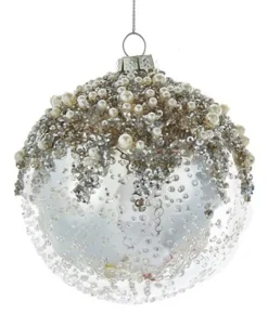 Boutique de Noël Varied Shapes*Glass Ball Ornament, Silver And Ice Spangling, With Fake Pearls