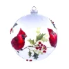 Boutique de Noël Miscellaneous*Glass Ball Ornament, With Cardinals On Holly Branch, 6"