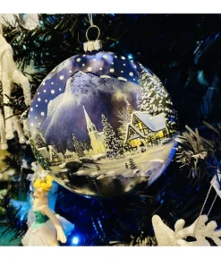 Boutique de Noël Varied Shapes*Glass Disk Ornament, Winter Scene With Mountain