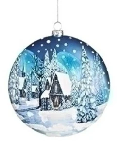 Boutique de Noël Varied Shapes*Glass Disk Ornament, Winter Forest And Church Scene.
