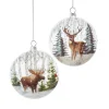 Boutique de Noël Enchanted Forest*Glass Ornament, Deer In Woods, Disc Shaped.