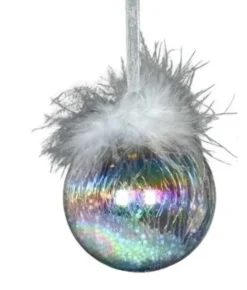 Boutique de Noël Varied Shapes*Glass Ornament, 80Mm, Iris Ball With Feather Decoration