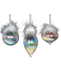 Boutique de Noël Varied Shapes*Glass Ornament, 80Mm, Iris Ball With Feather Decoration
