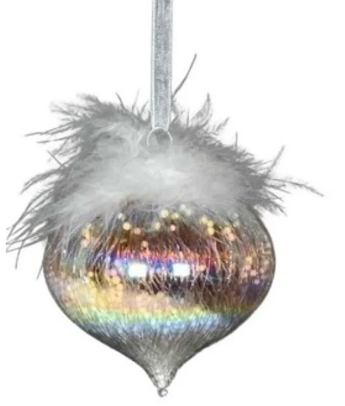 Boutique de Noël Varied Shapes*Glass Ornament, 80Mm, Iris Onion With Feather Decoration