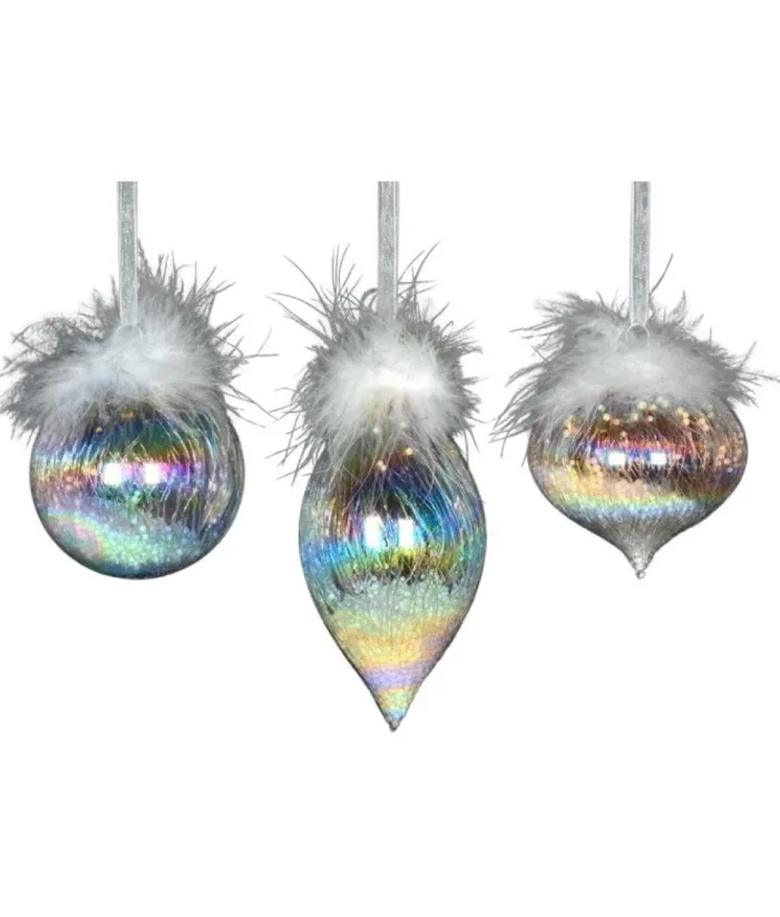 Boutique de Noël Varied Shapes*Glass Ornament, 80Mm, Iris Onion With Feather Decoration