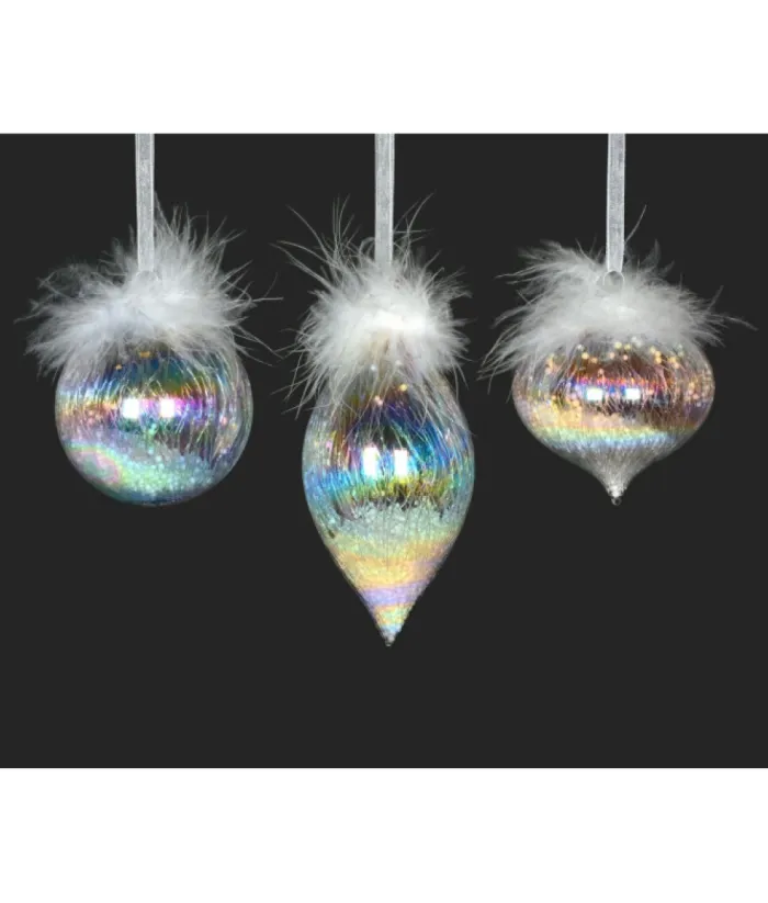 Boutique de Noël Varied Shapes*Glass Ornament, 80Mm, Iris Onion With Feather Decoration