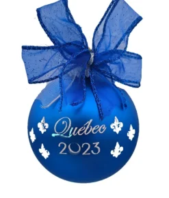 Boutique de Noël Miscellaneous*Glass Ornament, Momento Of Quebec 2023, Hand Decorated. Blue.