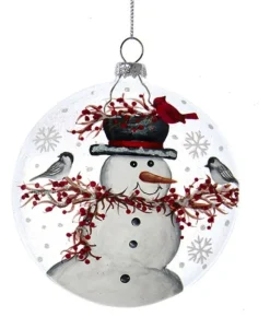 Boutique de Noël Varied Shapes*Glass Ornament, Snowman With Cardinals