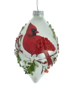 Boutique de Noël Varied Shapes*Glass Ornament, Tear Drop Style, Cardinal