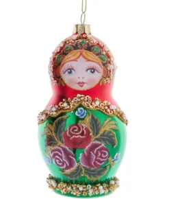 Boutique de Noël Collections*Green Russian Doll Glass Ornament
