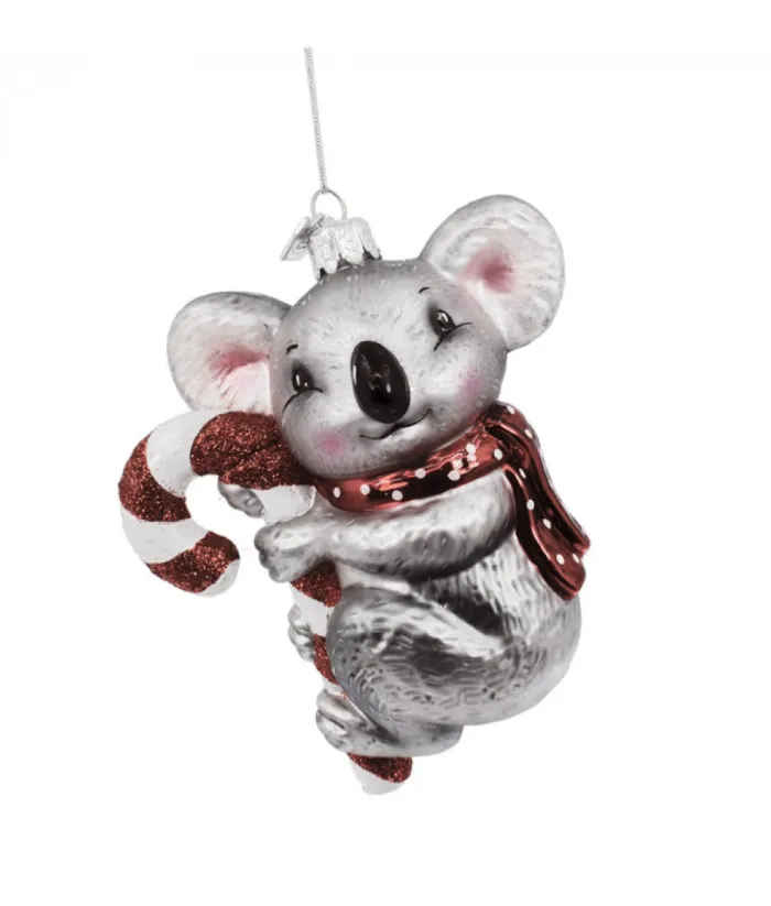 Boutique de Noël Collections*Koala With Candy Cane Glass Ornament