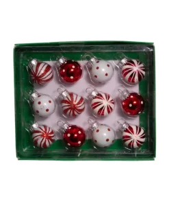 Boutique de Noël Ginger Bread & Candy Shoppe*Miniature Red And White Glass Ball Ornaments