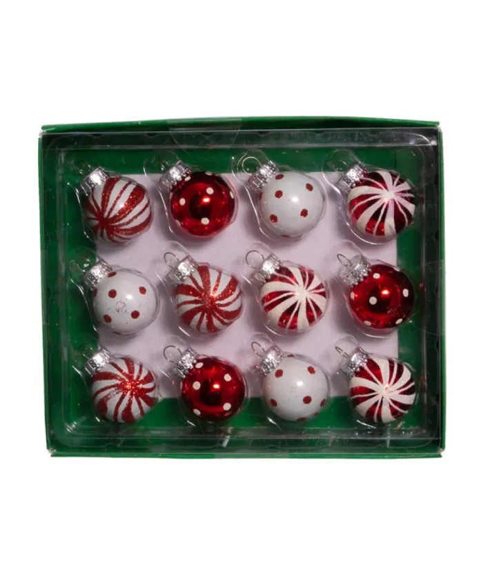 Boutique de Noël Ginger Bread & Candy Shoppe*Miniature Red And White Glass Ball Ornaments