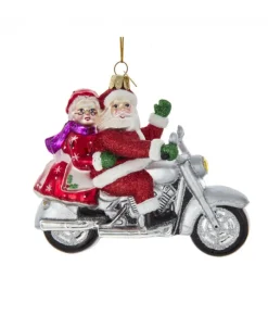Boutique de Noël Varied Shapes*Mr And Mrs Santa On Cruiser Motorcycle, Glass Ornament