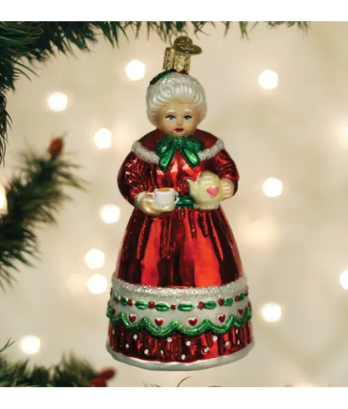 Boutique de Noël Varied Shapes*Mrs. Claus Glass Ornament, Teapot And Cup In Hand
