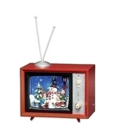 Boutique de Noël Christmas Classics*Muscial Table Piece, 5 Inch Tv, With Children And Snowman.