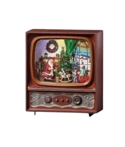 Boutique de Noël Santa'S Workshop*Musical Table Piece, Led Lit, Musical Swirl Tv, With Santa