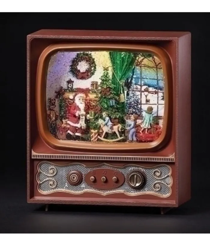 Boutique de Noël Santa'S Workshop*Musical Table Piece, Led Lit, Musical Swirl Tv, With Santa