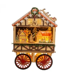 Boutique de Noël Nordic Villages*Musical Wooden Wagon With Christmas Village Scene
