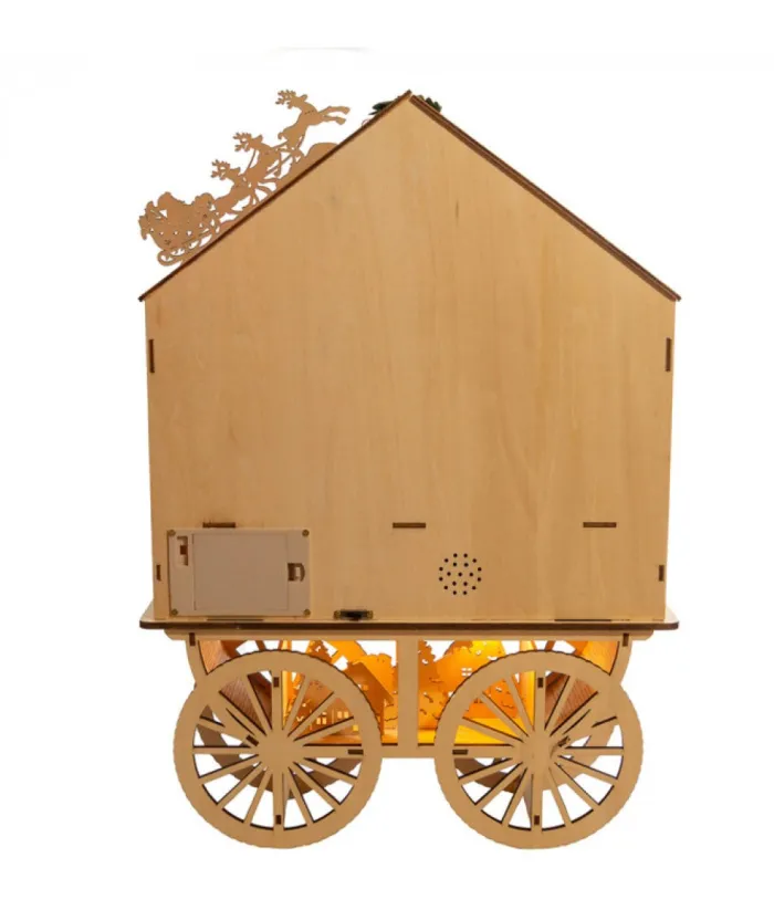 Boutique de Noël Nordic Villages*Musical Wooden Wagon With Christmas Village Scene