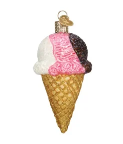 Boutique de Noël Varied Shapes*Neapolitan Ice Cream Cone Glass Ornament
