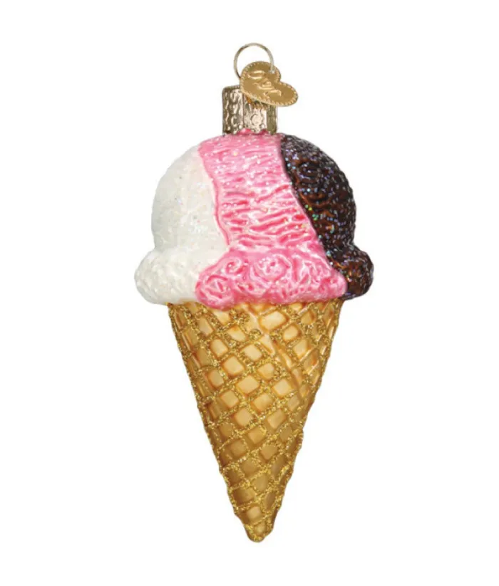 Boutique de Noël Varied Shapes*Neapolitan Ice Cream Cone Glass Ornament