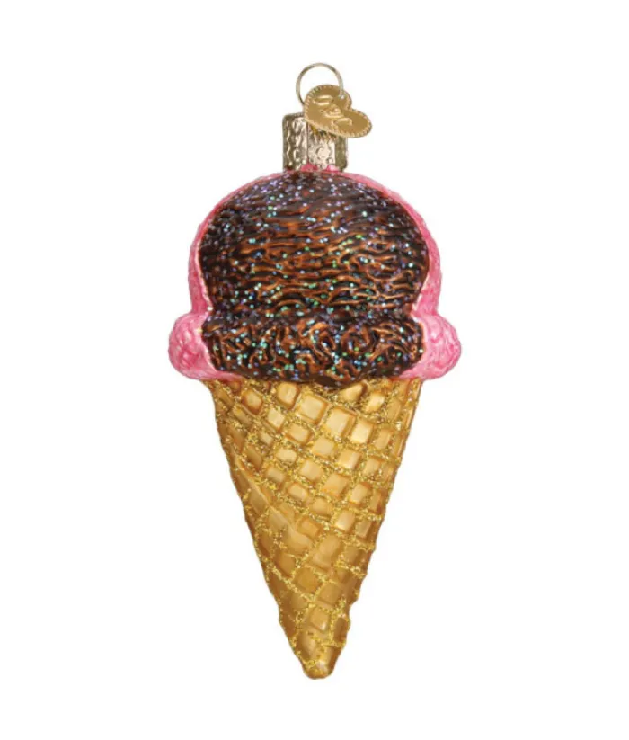 Boutique de Noël Varied Shapes*Neapolitan Ice Cream Cone Glass Ornament