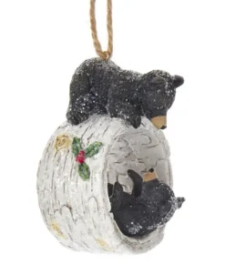 Boutique de Noël Enchanted Forest*Ornament, Bear Cubs Playing On Birch Trunk