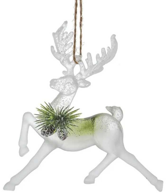 Boutique de Noël Enchanted Forest*Ornament, Clear Acrylic, Deer In Sage And Ivory Colours