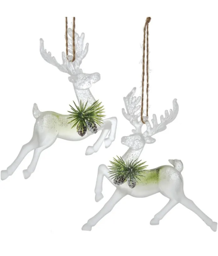 Boutique de Noël Enchanted Forest*Ornament, Clear Acrylic, Deer In Sage And Ivory Colours