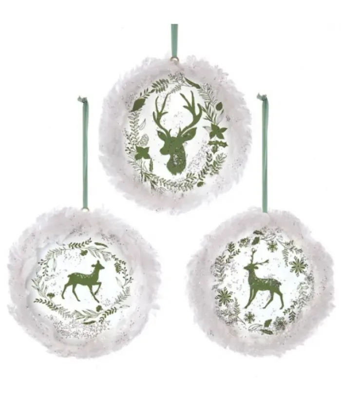 Boutique de Noël Winter Wonderland*Ornament, Disc Shape, With Deer Motif And Fur Trim