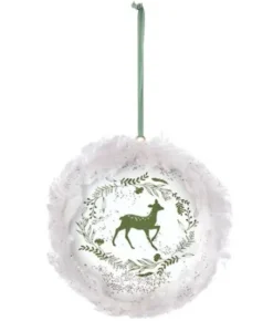 Boutique de Noël Enchanted Forest*Ornament, Disc Shape, With Deer Motif And Fur Trim